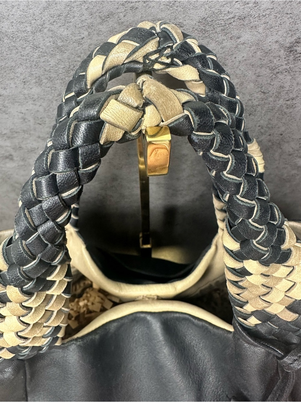 Furla Black Leather shoulder Bag Woven Handles Slouchy Leather - Picture 5 of 7